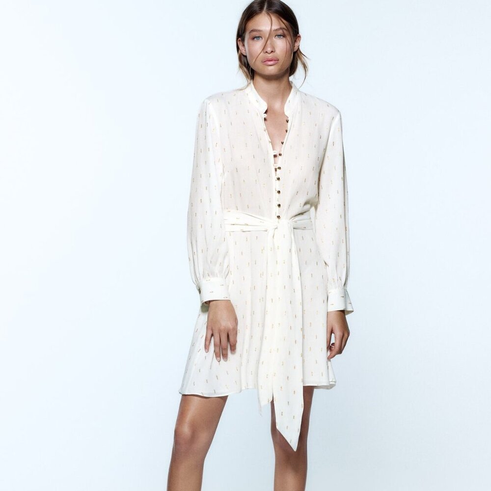 Zara METALLIC THREAD MINI DRESS